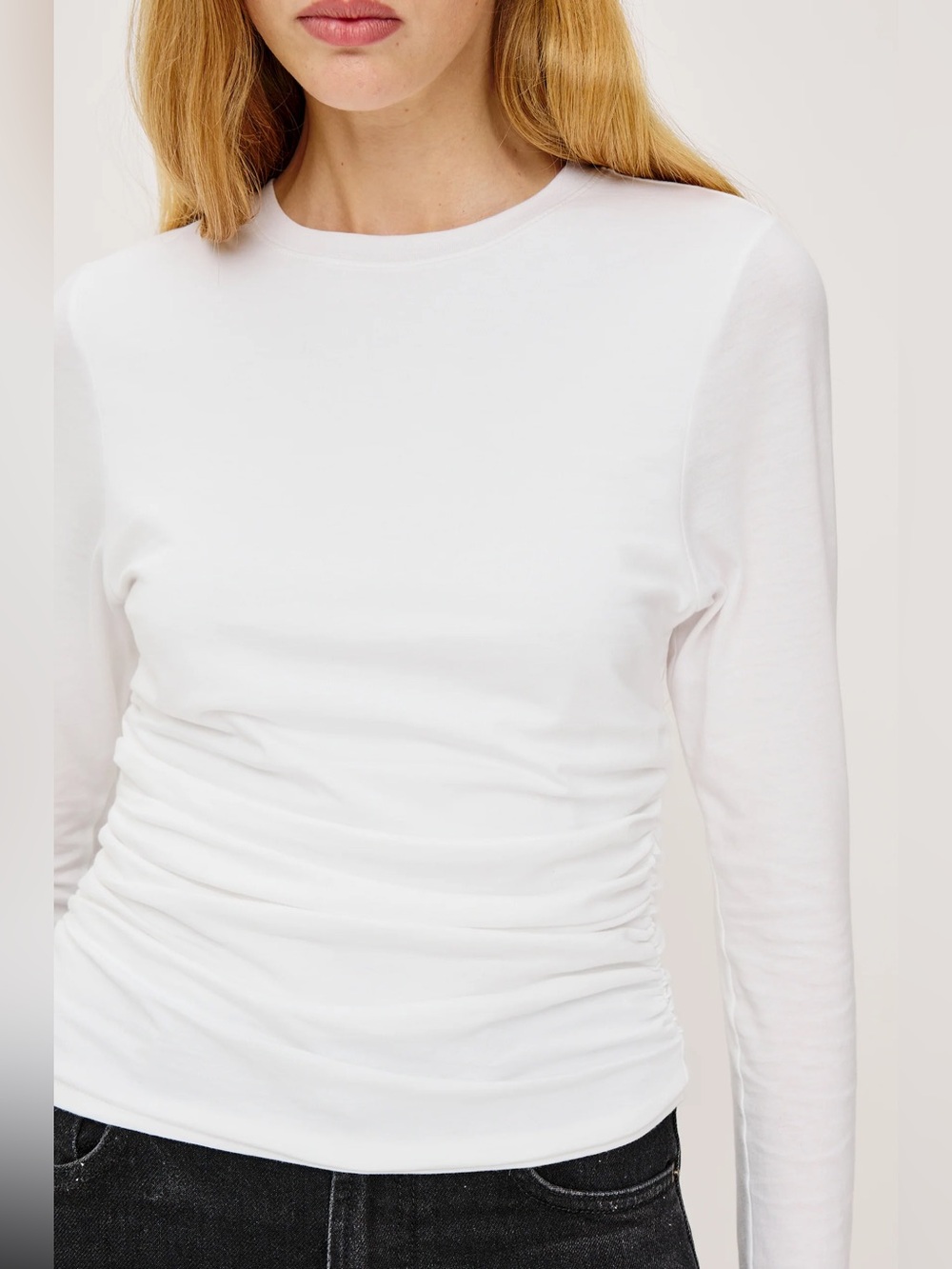 Rails Melle Ruched Long Sleeve Top White Womens Size Medium Organic Pima Cotton